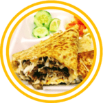 Quesadillas - 12" flour tortilla, stuffed with shredded cheese, and the meat of your choice with lettuce and tomato on the side.