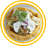 Sopes - Thick corn tortilla, with beans, onion, cilantro, cheese, lettuce, sour cream, and the meat of your choice.